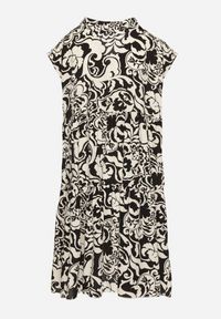 Born2be - Czarna Bawełniana Sukienka o Kroju Oversize w Ornamentny Wzór Izelona. Okazja: na co dzień. Kolor: czarny. Materiał: bawełna. Typ sukienki: oversize. Styl: klasyczny, casual #5