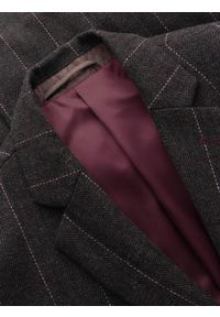 Ombre Clothing - Męska elegancka marynarka w kratkę z domieszką wełny – ciemnobrązowa V3 - Rozmiar: S. Kolor: szary. Materiał: wełna. Wzór: kratka. Styl: elegancki #4