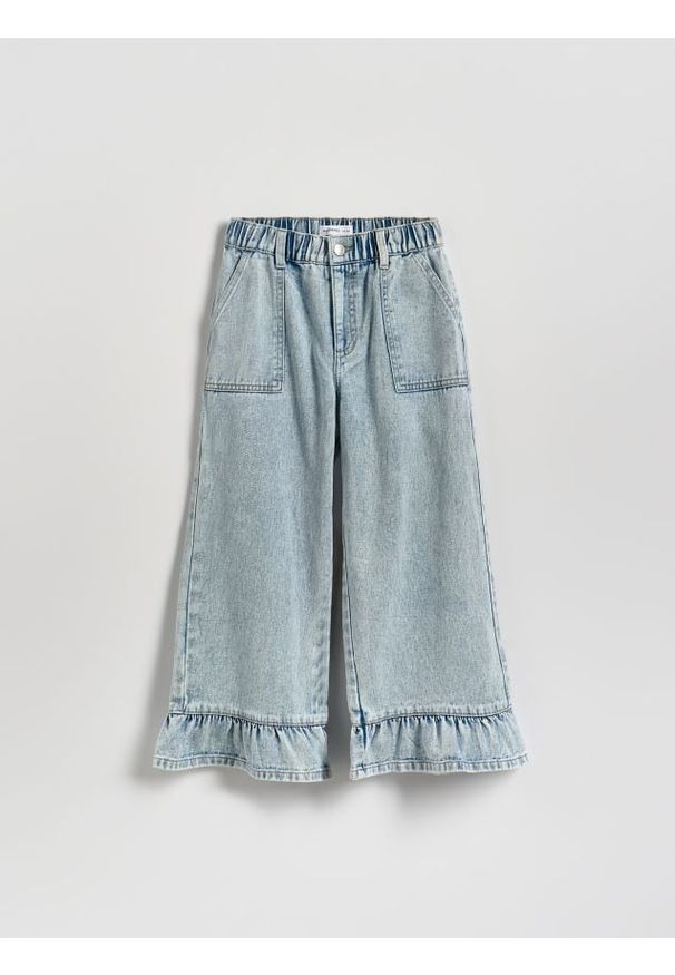 Reserved - Jeansy super wide leg 7/8 - niebieski. Kolor: niebieski