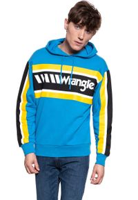 Wrangler - BLUZA WRANGLER B&Y HOODIE MEDITERRANEAN BLUE W6610HABR 112130642. Typ kołnierza: kaptur. Wzór: kolorowy