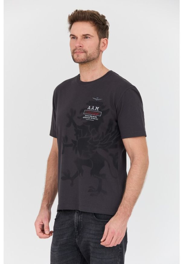 Aeronautica Militare - AERONAUTICA MILITARE Grafitowy bawełniany męski t-shirt M.C., Rozmiar XXL. Kolor: szary. Materiał: bawełna