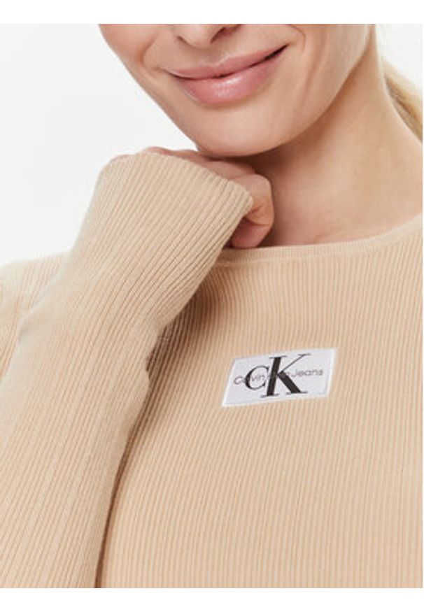 Calvin Klein Jeans Sweter Variegated J20J223233 Beżowy Slim Fit. Kolor: beżowy. Materiał: bawełna