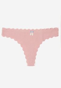 Born2be - Ciemnoróżowe Bawełniane Majtki Stringi z Prążkowanej Tkaniny Eziane. Kolor: różowy. Materiał: prążkowany, bawełna, tkanina #1