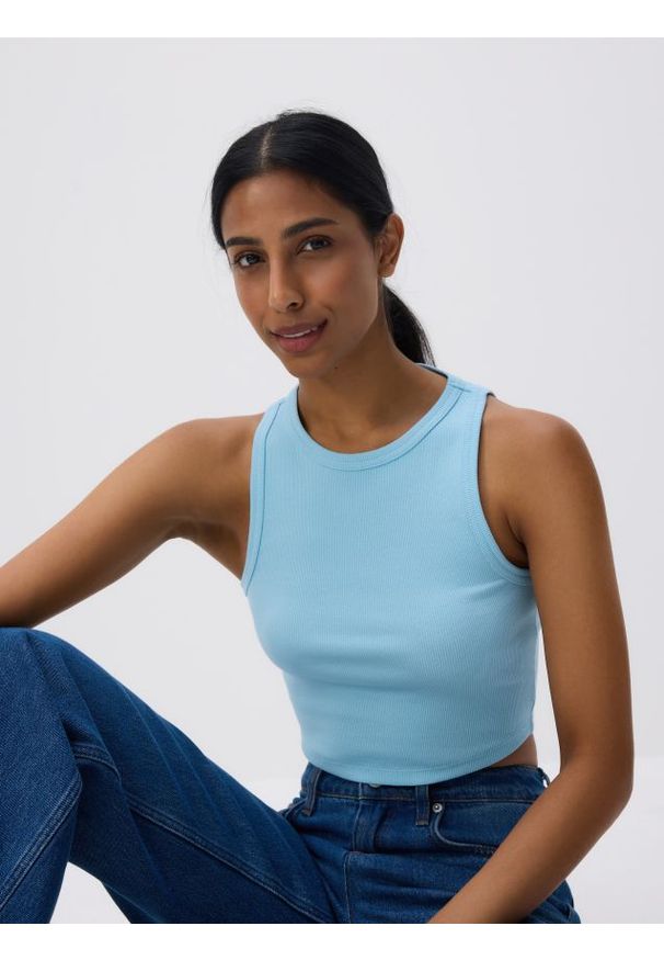 Reserved - Bawełniany top - jasnoturkusowy. Kolor: turkusowy. Materiał: bawełna