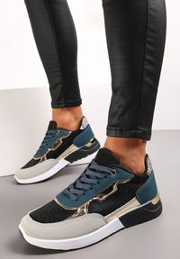 Renee - Granatowo-Szare Sneakersy Ozdobione Brokatem i Metalicznymi Wstawkami Kemanne. Kolor: niebieski. Wzór: aplikacja #5