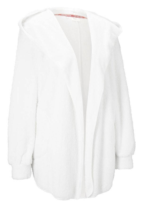 Bluza rozpinana z polaru baranka bonprix biel wełny. Typ kołnierza: kaptur. Kolor: biały. Materiał: wełna, poliester, materiał, polar