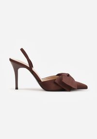 Born2be - Brązowe Satynowe Szpilki z Odkrytą Piętą i Ozdobną Kokardą Argatea. Okazja: na co dzień, na spotkanie biznesowe, na ślub cywilny, do pracy, na wesele, na imprezę. Kolor: brązowy. Materiał: satyna. Obcas: na szpilce. Styl: casual, biznesowy, elegancki, klasyczny #8
