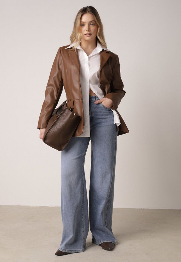 Born2be - Niebieskie Jeansy z Bawełną o Szerokim Kroju Typu Palazzo Zinnarella. Okazja: na co dzień. Stan: podwyższony. Kolor: niebieski. Styl: casual