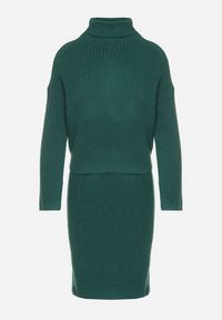 Born2be - Zielony Komplet Dzianinowy z Wełną i Bawełną Golf i Dopasowana Sukienka Reilaia. Kolor: zielony. Materiał: dzianina, bawełna, wełna. Sport: golf #4