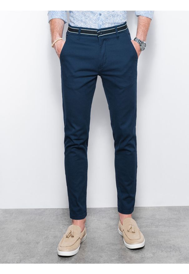 Ombre Clothing - Spodnie męskie chino P156 - granatowe - XXL. Okazja: na co dzień. Kolor: niebieski. Materiał: bawełna, elastan, tkanina. Styl: klasyczny, casual