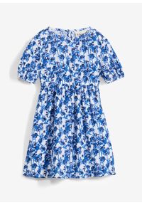 bonprix - Sukienka z miękkiego muślinu. Kolor: biały. Długość rękawa: krótki rękaw. Wzór: nadruk, kwiaty. Sezon: lato. Typ sukienki: trapezowe #1