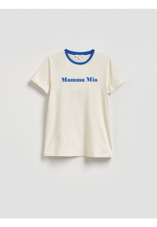 Reserved - T-shirt z nadrukiem - beżowy. Kolor: beżowy. Materiał: bawełna, dzianina. Wzór: nadruk