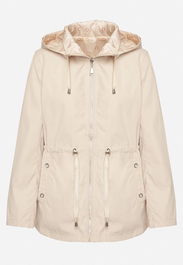 Born2be - Jasnobeżowa Kurtka Parka Dwustronna ze Ściągaczem w Talii i Kapturem Tillisaya. Okazja: na co dzień. Kolor: beżowy. Materiał: jeans. Sezon: wiosna, jesień. Styl: elegancki, casual