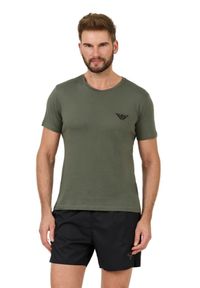 Emporio Armani - EMPORIO ARMANI Zielony męski t-shirt logo brodé, Rozmiar XL. Kolor: zielony