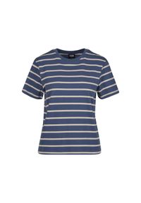 Damska koszulka w paski o pudełkowym kroju Urban Classics. Kolor: niebieski, turkusowy, biały, wielokolorowy. Materiał: bawełna. Wzór: paski #1