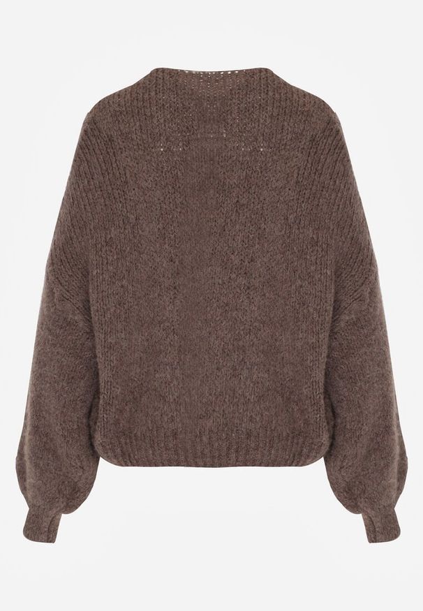 Born2be - Jasnobrązowy Kardigan Oversize z Wełną Zdobiony Kokardkami Eleathalie. Okazja: na co dzień. Typ kołnierza: kokarda. Kolor: brązowy. Materiał: wełna. Wzór: aplikacja. Styl: casual, elegancki