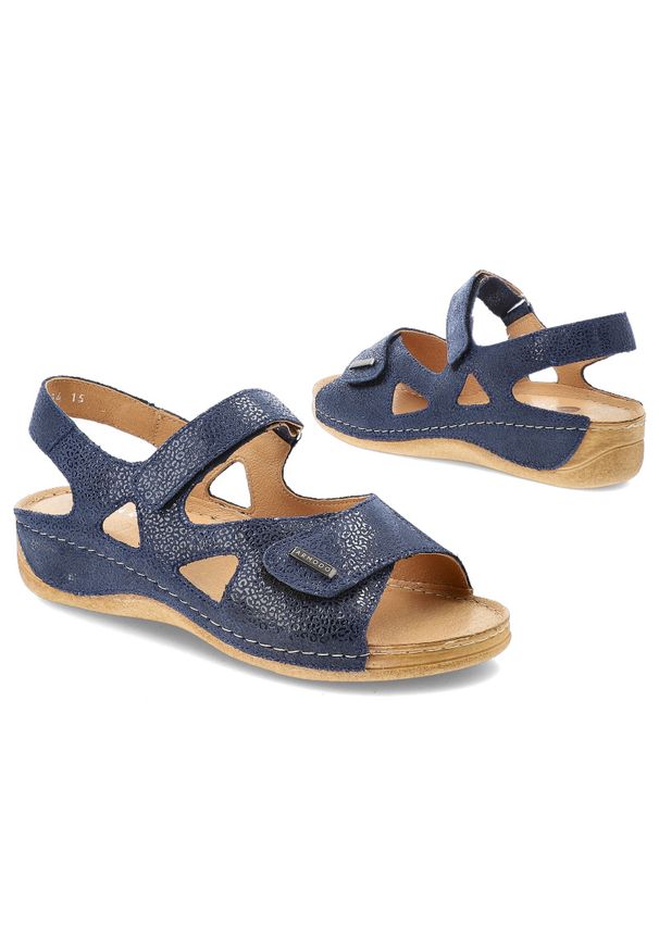 Granatowe Sandały Armodo Skórzane Obuwie Damskie. Zapięcie: rzepy. Kolor: niebieski. Materiał: skóra. Sezon: lato. Styl: elegancki