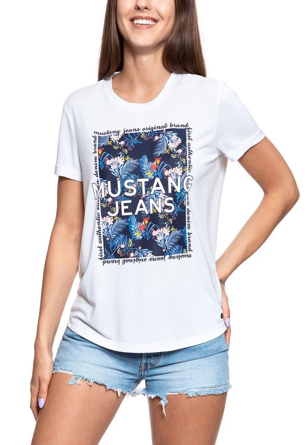 Mustang - MUSTANG T SHIRT DAMSKI Alina C Print General White 1009450 2045. Wzór: nadruk