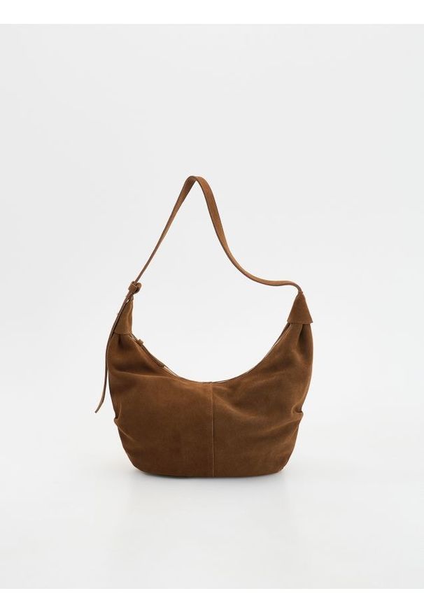 Reserved - Zamszowa torebka na ramię - brązowy. Kolor: brązowy. Materiał: zamszowe. Rodzaj torebki: na ramię