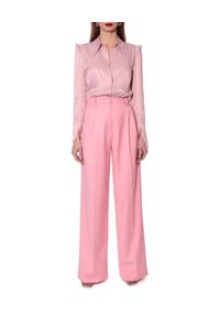 AGGI - Różowe spodnie garniturowe Gwen. Okazja: na spotkanie biznesowe, do pracy. Stan: podwyższony. Kolor: różowy, wielokolorowy, fioletowy. Materiał: materiał. Wzór: gładki. Styl: biznesowy #5