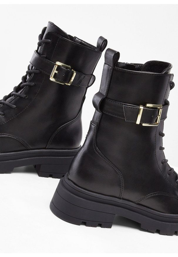 bonprix - Botki sznurowane ze sprzączką. Zapięcie: sprzączka. Kolor: czarny