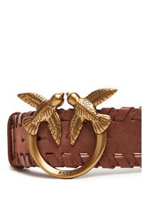 Pinko - PINKO Pasek Damski Love Berry Weaving Belt H4 20252 PLT01 105461.A2QG Brązowy. Kolor: brązowy. Materiał: zamsz, skóra