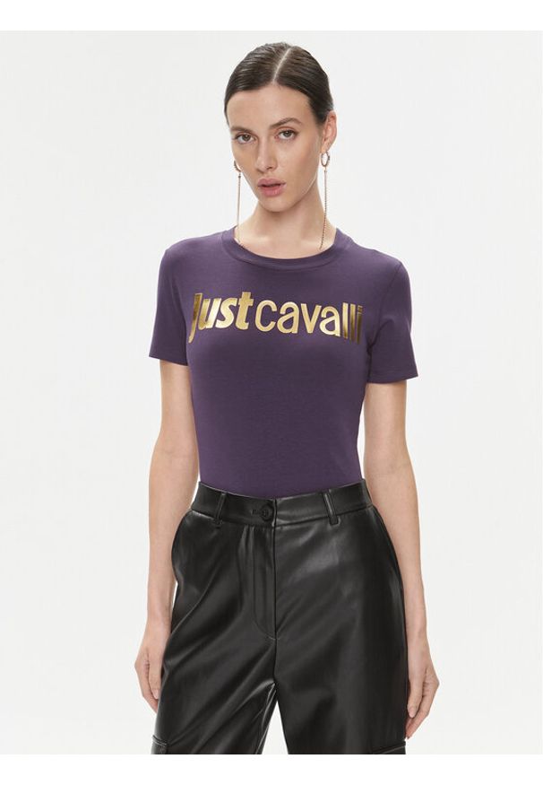 Just Cavalli T-Shirt 75PAHT00 Fioletowy Regular Fit. Kolor: fioletowy. Materiał: bawełna