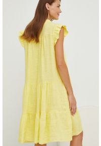 Answear Lab sukienka lniana kolor żółty midi rozkloszowana. Kolor: żółty. Materiał: len. Wzór: gładki. Typ sukienki: rozkloszowane. Styl: wakacyjny. Długość: mini, midi #2