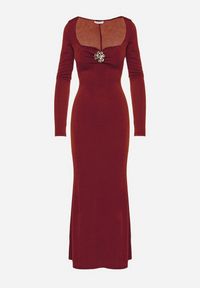 Born2be - Bordowa Sukienka Koktajlowa z Biżuteryjną Aplikacją i Długim Rękawem Idivianne. Kolor: czerwony. Długość rękawa: długi rękaw. Wzór: aplikacja. Typ sukienki: dopasowane. Styl: wizytowy #2