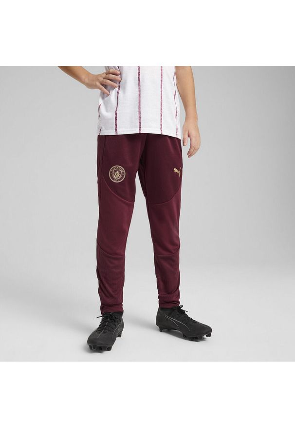 Puma - Młodzieżowe spodnie treningowe Manchester City PUMA Dark Jasper Red. Kolor: czerwony. Materiał: dresówka. Sport: piłka nożna