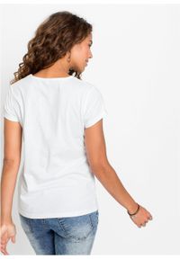 T-shirt z nadrukiem bonprix biały. Kolor: biały. Wzór: nadruk #4