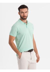 Ombre Clothing - Koszulka polo z bawełnianej dzianiny pique – miętowa V1 - Rozmiar: L. Okazja: na co dzień. Typ kołnierza: polo. Kolor: miętowy. Materiał: bawełna, dzianina. Długość rękawa: krótki rękaw. Długość: krótkie. Wzór: haft. Styl: casual, elegancki #11