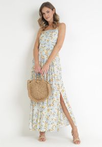 Born2be - Jasnoniebieska Sukienka Maxi na Regulowanych Ramiączkach z Rozcięciem na Dole Alasima. Kolor: niebieski. Długość rękawa: na ramiączkach. Długość: maxi #2