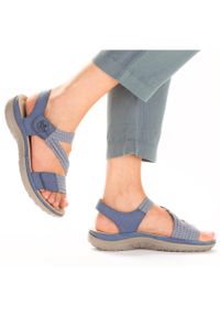 Komfortowe sandały damskie na rzepy niebieskie Rieker 64870-14. Zapięcie: rzepy. Kolor: niebieski #4