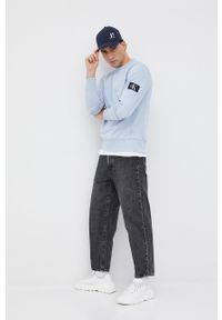 Calvin Klein Jeans bluza bawełniana męska gładka. Okazja: na co dzień. Kolor: niebieski. Materiał: bawełna. Wzór: gładki. Styl: casual #5