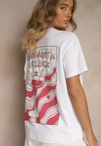 Renee - Biało-Czerwony T-shirt Oversize z Bawełny Ozdobiony Nadrukiem Filiora. Okazja: na co dzień. Kolor: biały. Materiał: bawełna. Wzór: aplikacja, nadruk. Styl: casual #5