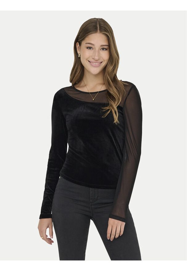 only - ONLY Bluzka Smooth 15360668 Czarny Slim Fit. Kolor: czarny. Materiał: syntetyk