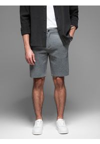 Ombre Clothing - Krótkie spodenki męskie SLIM FIT ze strukturalnej melanżowej dzianiny – czarne V2 - Rozmiar: L. Kolor: czarny. Materiał: dzianina. Długość: krótkie. Wzór: melanż. Styl: wakacyjny