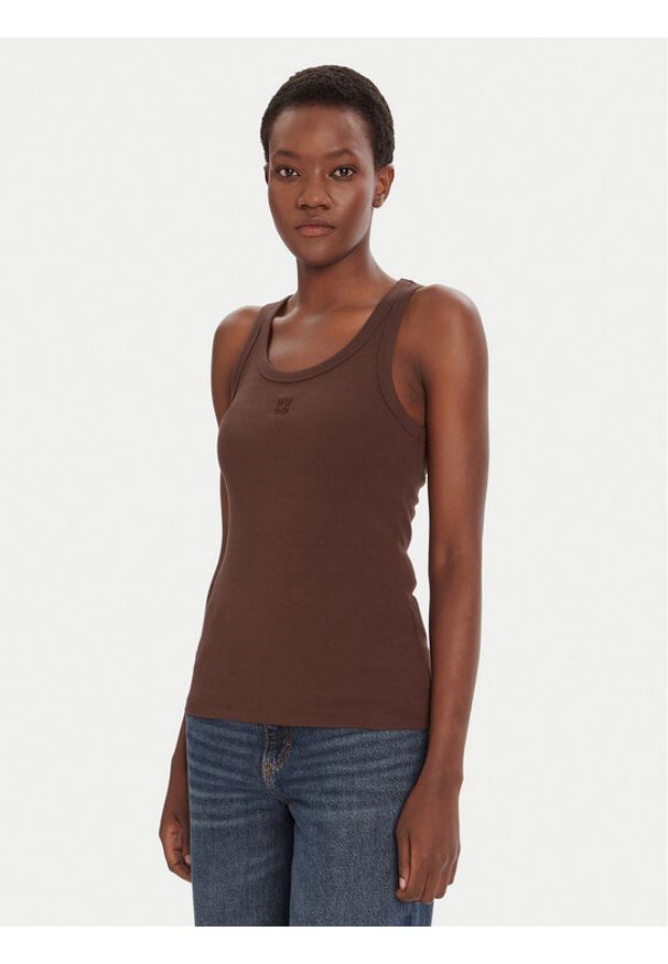 Hugo - HUGO Top Datamia 50514489 Brązowy Slim Fit. Kolor: brązowy. Materiał: bawełna