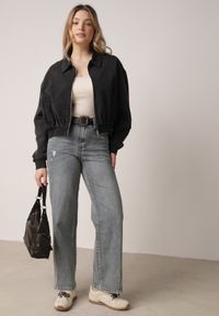 Born2be - Czarna Bawełniana Bluza Bomberka o Kroju Oversize z Kołnierzem Viminala. Okazja: na co dzień. Kolor: czarny. Materiał: bawełna. Styl: casual #6