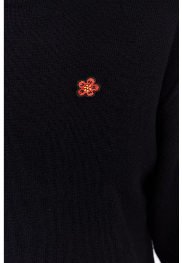 Kenzo - KENZO Czarny sweter damski z kwiatkiem. Kolor: czarny. Wzór: kwiaty