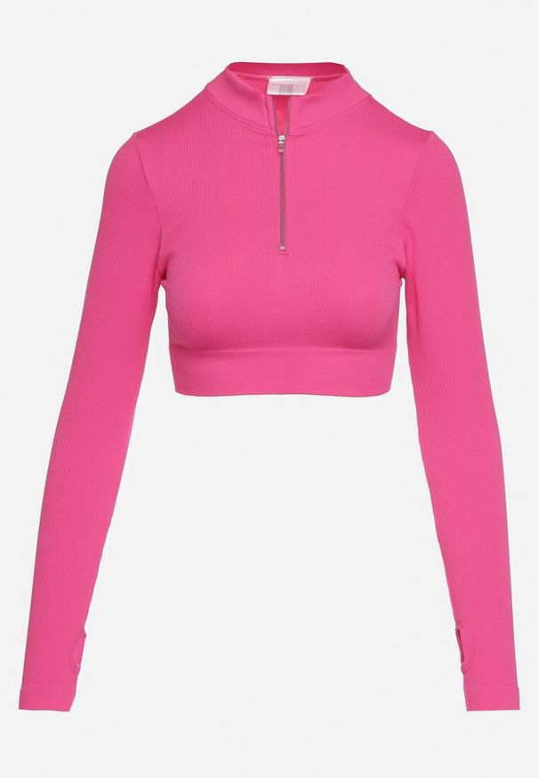 Born2be - Fuksjowa Bluzka Zapinana na Suwak z Wycięciem przy Ściągaczu Aisllain. Kolor: różowy. Styl: elegancki