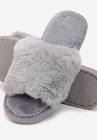 Born2be - Szare Kapcie Lineanor. Okazja: na co dzień. Nosek buta: otwarty. Zapięcie: bez zapięcia. Kolor: szary. Materiał: futro. Wzór: aplikacja. Styl: casual, elegancki #5