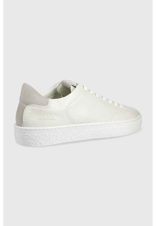 Marc O'Polo buty skórzane kolor biały. Nosek buta: okrągły. Zapięcie: sznurówki. Kolor: biały. Materiał: skóra. Obcas: na obcasie. Wysokość obcasa: niski