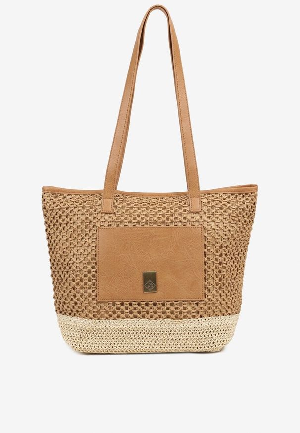 Born2be - Ciemnobeżowa Torebka Shopperka Ozdobiona Plecionką Felarienna. Kolor: beżowy. Wzór: aplikacja. Styl: klasyczny, casual