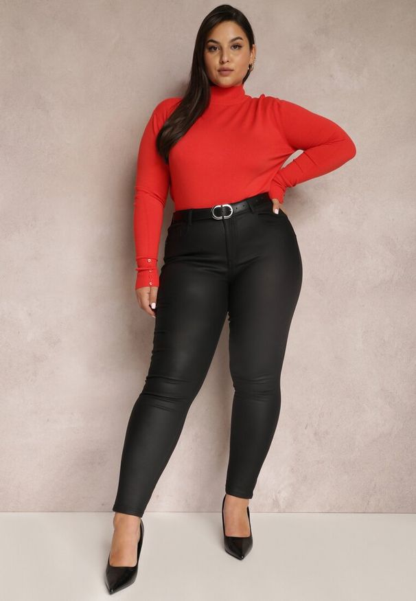 Renee - Czarne Spodnie Push-Up z Imitacji Skóry Fivane. Okazja: na co dzień. Kolekcja: plus size. Kolor: czarny. Materiał: skóra. Sezon: zima, jesień. Styl: casual, elegancki