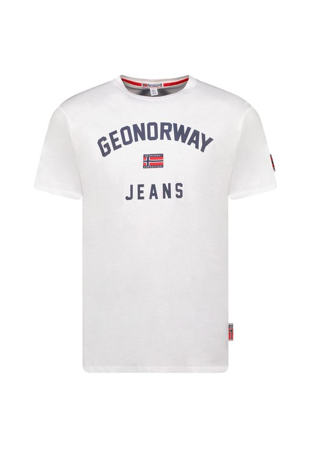 Geographical Norway JASSIER MEN 254, biała koszulka męska (SY1361H/GN-White).. Kolor: biały. Materiał: bawełna. Sport: turystyka piesza