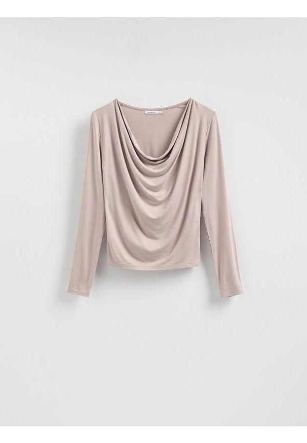 Reserved - Bluzka z wiskozą - beżowy. Kolor: beżowy. Materiał: wiskoza