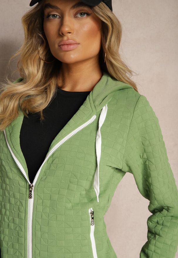 Renee - Zielona Bluza z Bawełną i Kapturem na Suwak Arsetia. Okazja: na co dzień. Typ kołnierza: kaptur. Kolor: zielony. Materiał: bawełna. Długość rękawa: długi rękaw. Długość: długie. Styl: sportowy, casual