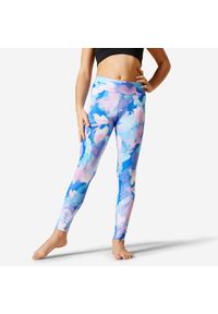 DOMYOS - Legginsy do gimnastyki dla dzieci. Okazja: na uczelnię. Stan: podwyższony. Kolor: niebieski. Materiał: elastan, poliester, materiał. Styl: sportowy, elegancki